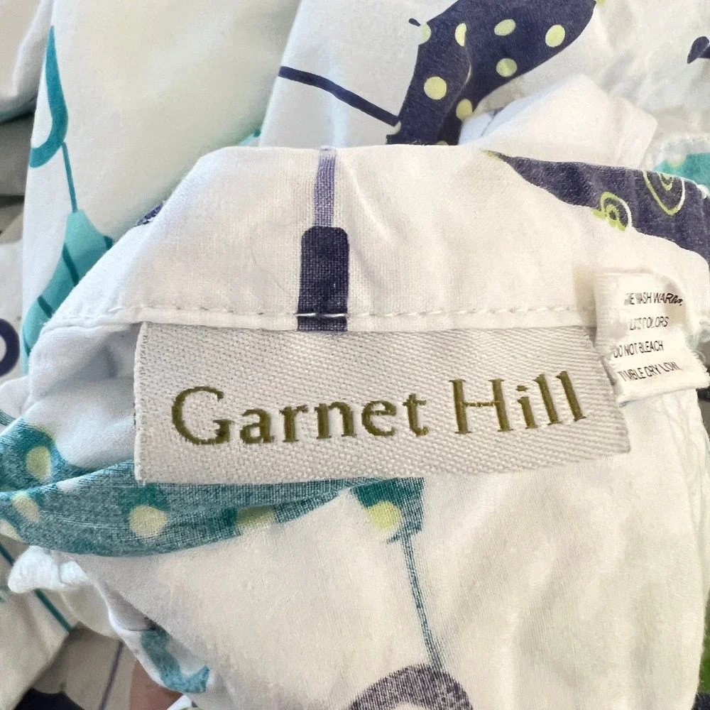 Garnet Hill Let It Rain Umbrella Print Duvet‎ Cover Double Queen Cotton Percale